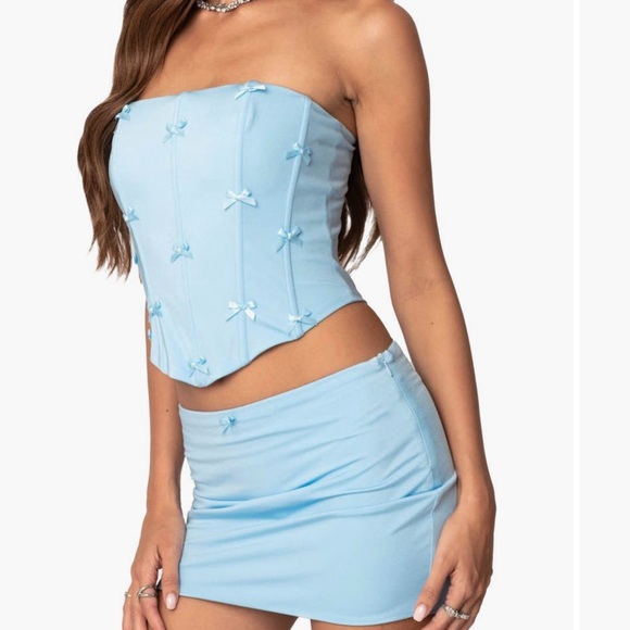 Edikted luchina bow detail Sky Blue Women's Skirt Set